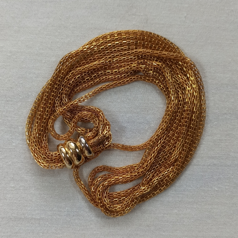 Gold Toned Filigree 3D Mesh 5 Strand Chain Magnetic Clasp